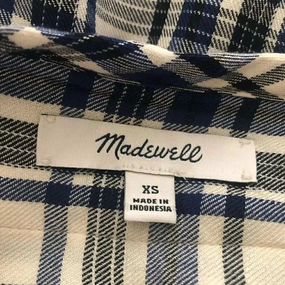 Madewell White, Navy, and Black Plaid Light Academia Shift Dress Size XS